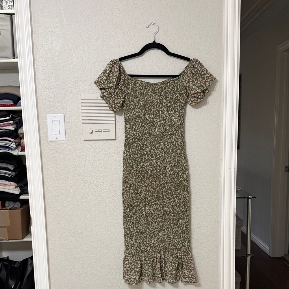 Petal & Pup Olive Floral Midi Dress